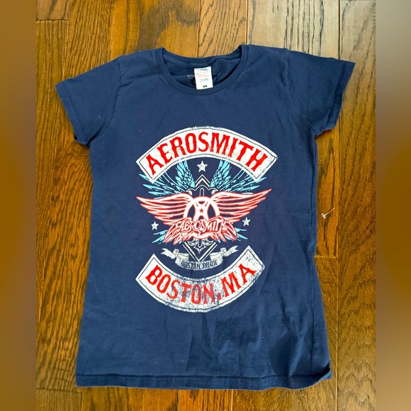 Navy women’s Aerosmith baby feel with red & white graphics size small vintage - Picture 1 of 6
